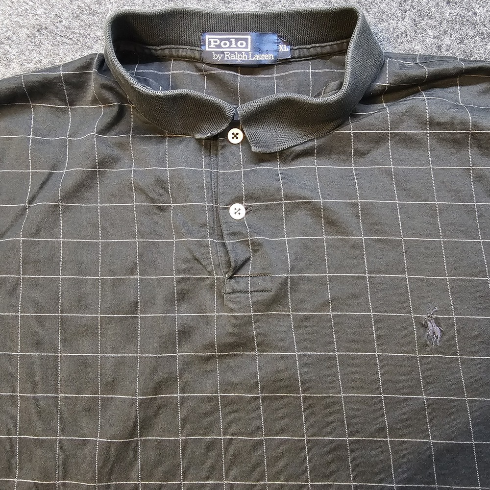 Polo Ralph Lauren Mens XL Black Windowpane‎ Check Short Sleeve Polo Shirt Casual